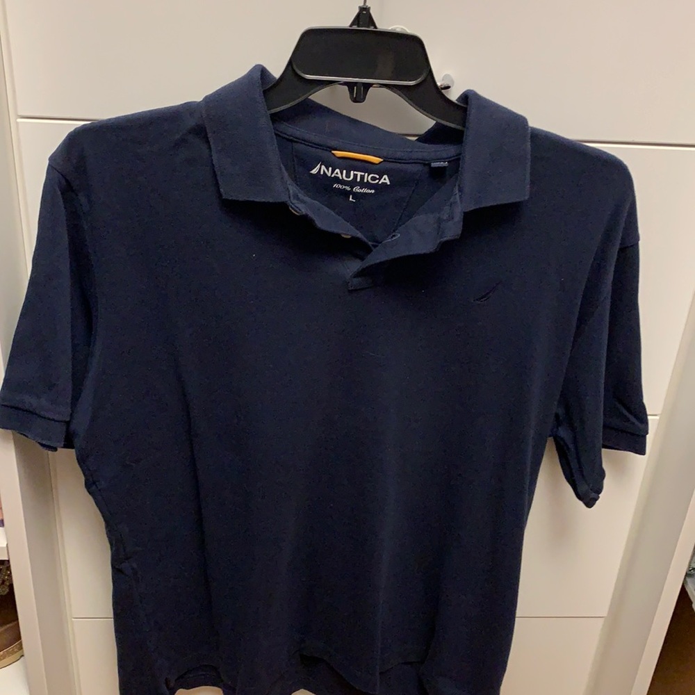 Nautical navy men’s polo shirt. L 100 % cotton.